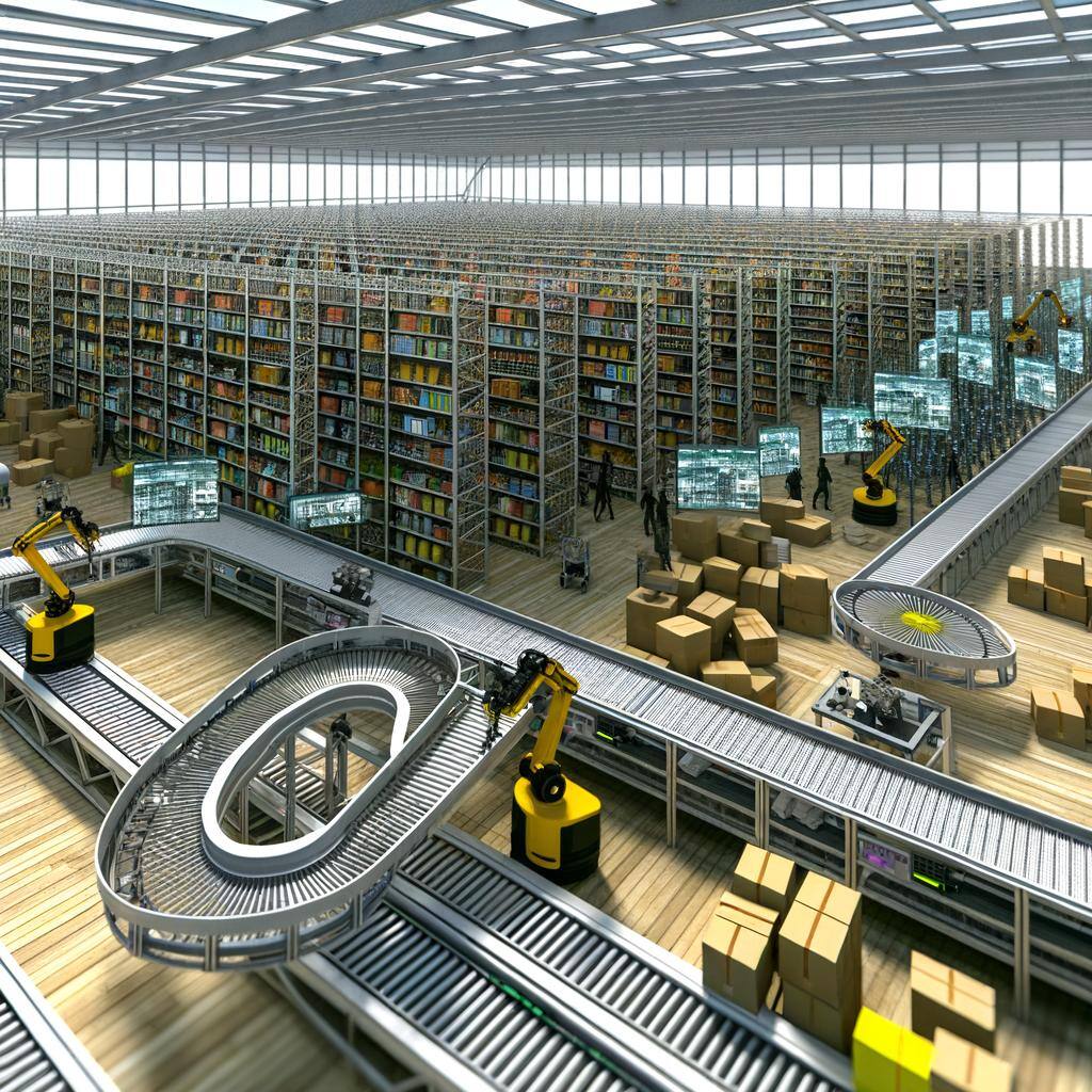 Conveyor belts in a warehouse 