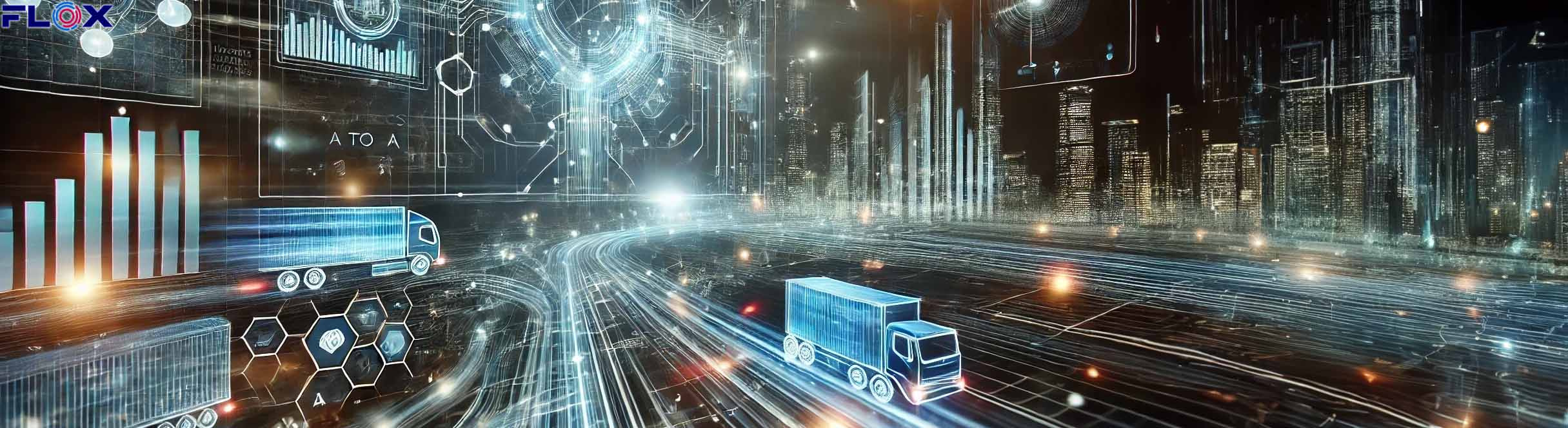 A futuristic image of a truck driving through a city at night - FLOX